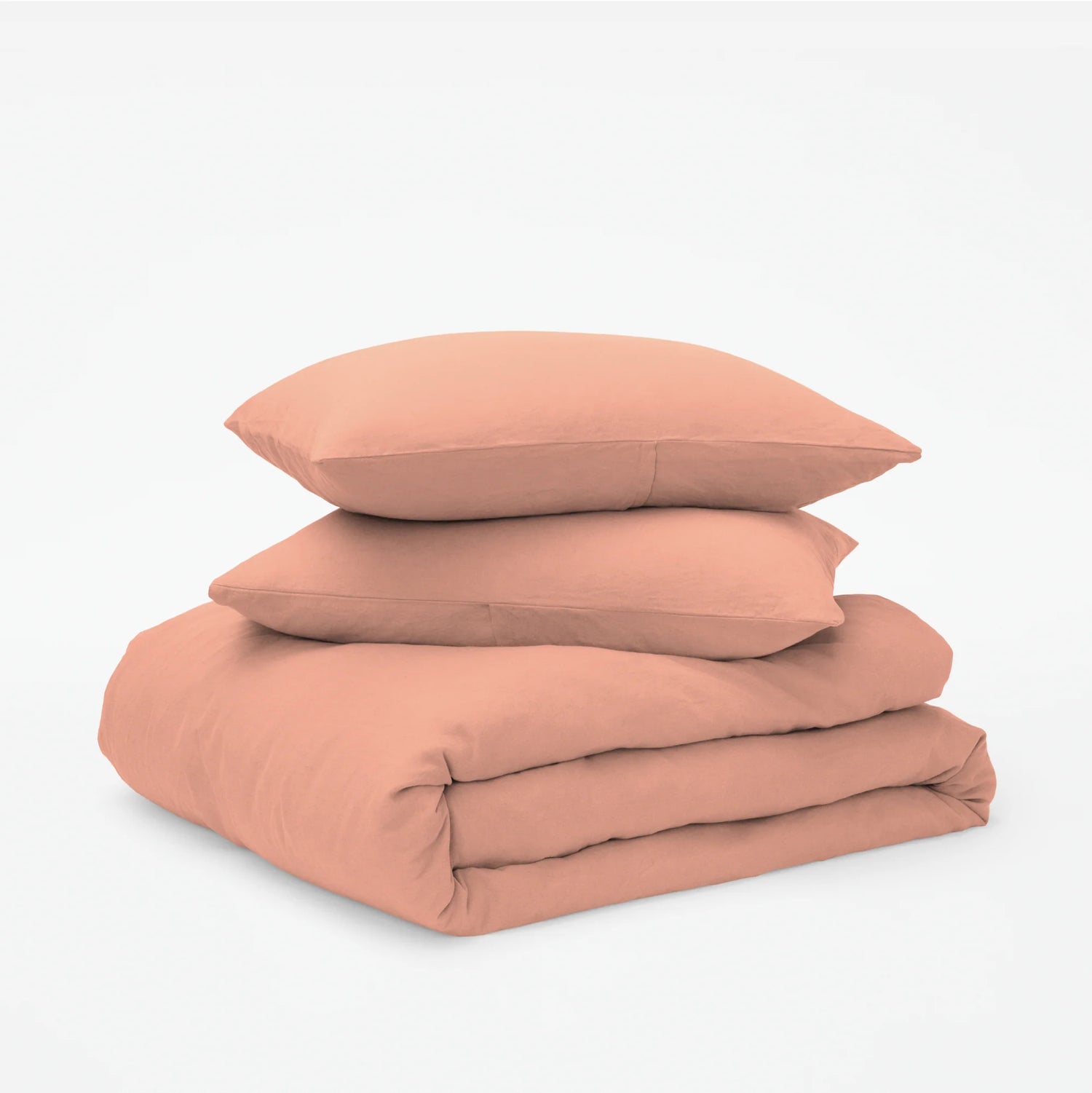 Linen blend duvet stacked in a pile. 