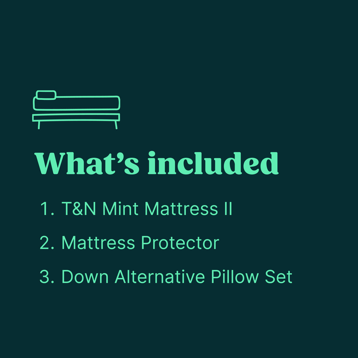 Graphic exp&N Mint II mattress, pillow set, and mattress protector.